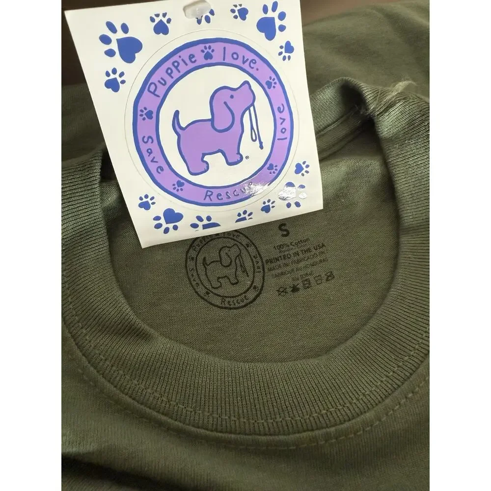 Puppie Love NEW w/Tag Hiking Pup Long Sleeve, Green, 100% Cotton Tee Shirt Small - Picture 9 of 9